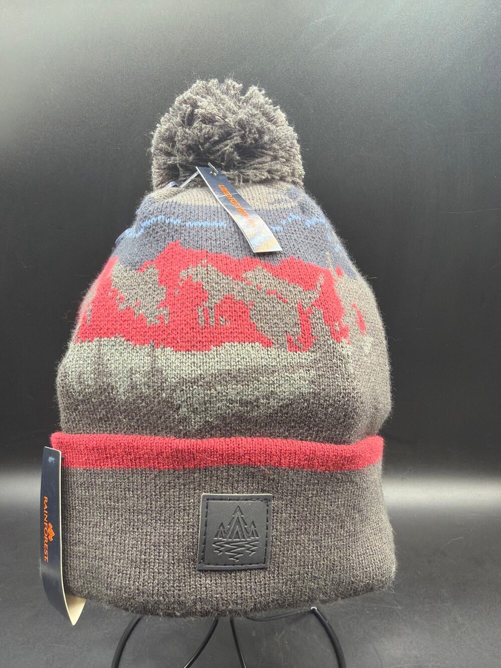 Rainforest Mens Pom Pom Beanie Hat Charcoal Burgundy Lined NWT RF5616 MSRP $49